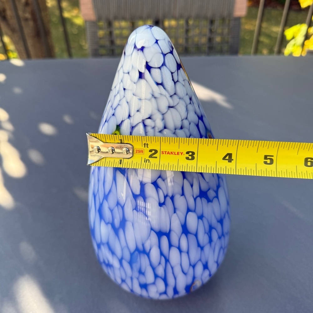 Italian Millefiori Blue and White Hand Blown Art Glass Vase or Light Cover - Picture 3 of 17